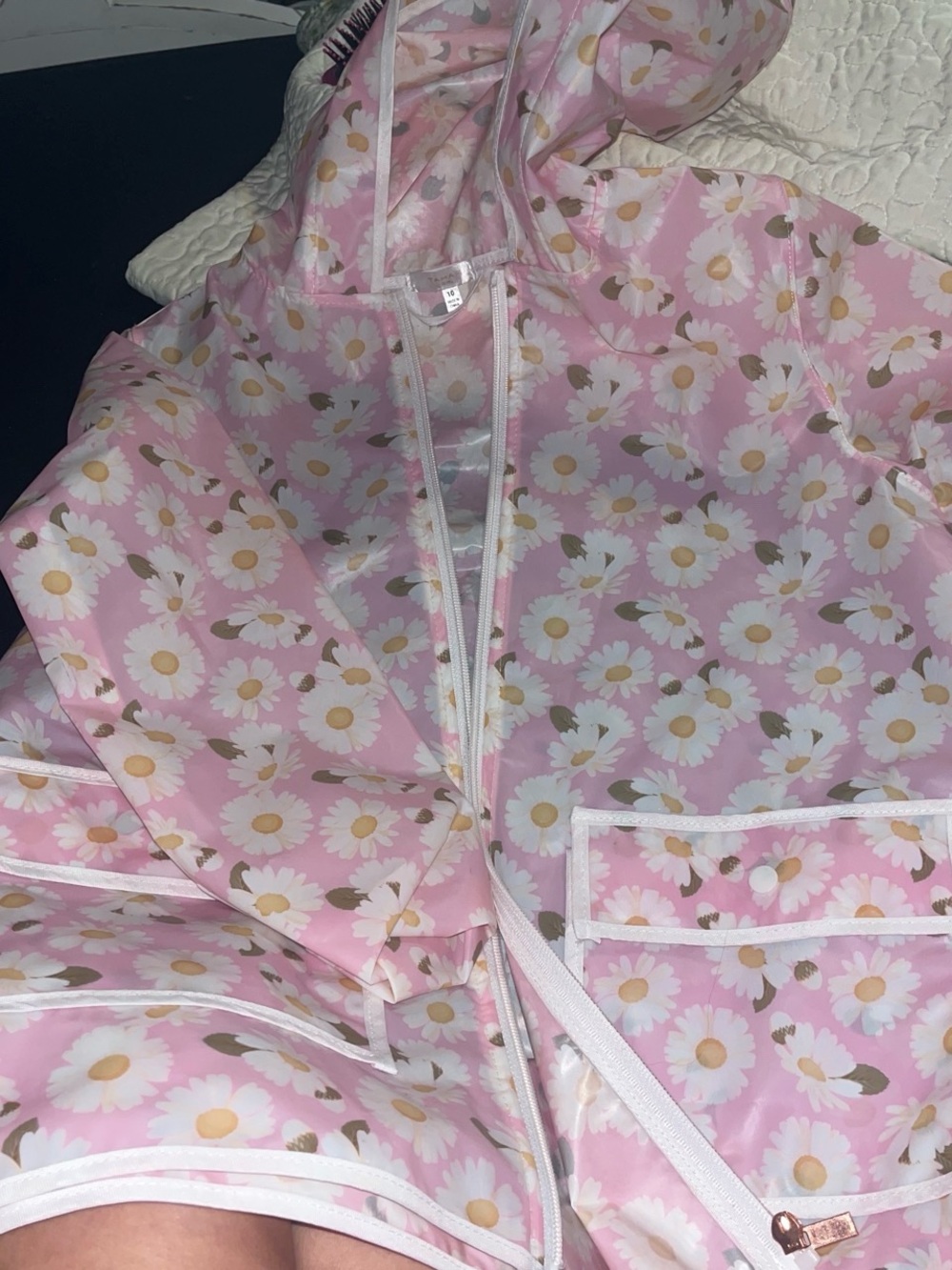 Tahari Pink Daisy Hooded Raincoat